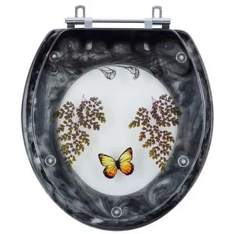 Assento Sanitario Poliester Decorado Borboleta Colonial Preto para vaso Hervy