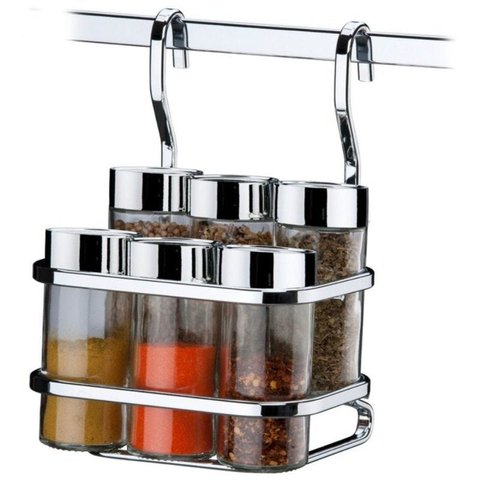 Porta Temperos 7 Peças Suporte Porta Condimentos Para Barra - Cromado