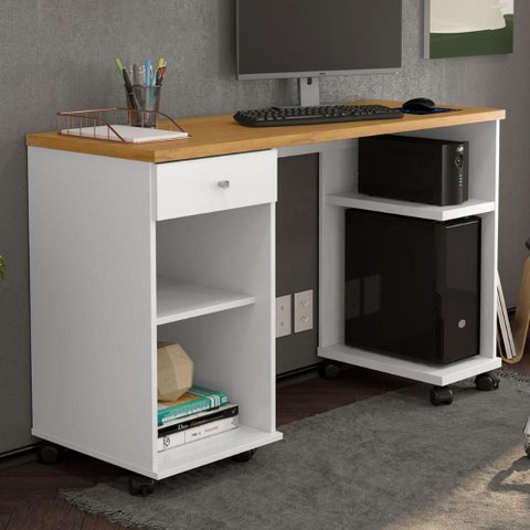Mesa Computador 1 Gaveta Mari Branco Cinamomo