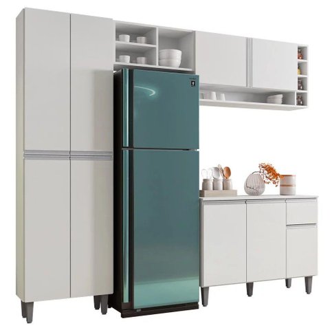 Cozinha 230cm com Balcão e Armário Aéreo Branco