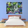 Painel de Parede Gato Cinza com Flor Colorida - 1