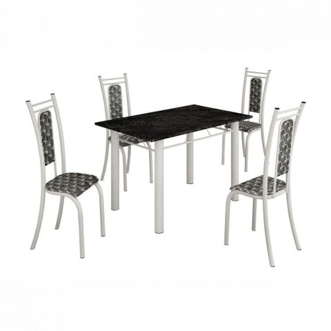 Conjunto de Mesa Paris 1,20m com 4 Cadeiras Branco Teixeira Branco