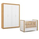 Ver imagem 1 de Berço Americano Capitonê New Boucle e Guarda Roupa Tutto New 4 Portas Freijó Branco Acetinado