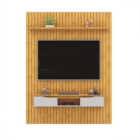 Painel Suspenso Ripado Seko Tv 65" Portas Basculantes Borda Chanfrada Cedro/bali G18 - Gran Belo
