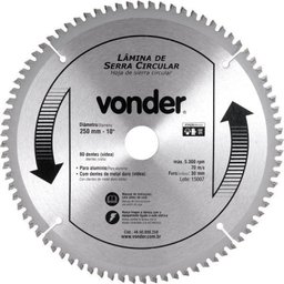 Lâmina de Serra Circular 250mm 10" 80 dentes - Vonder - 1