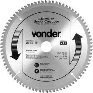 Lâmina de Serra Circular 250mm 10" 80 dentes - Vonder