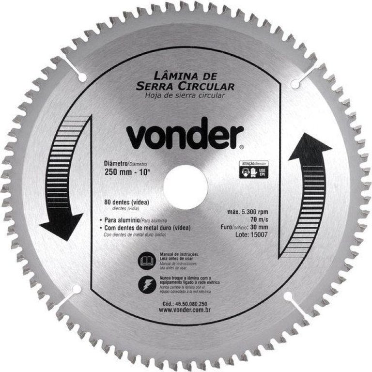 Lâmina de Serra Circular 250mm 10" 80 dentes - Vonder