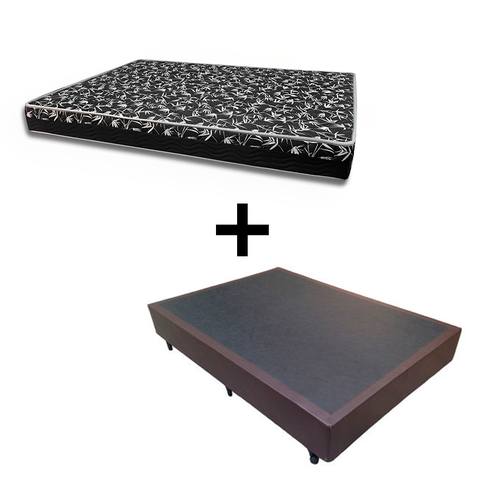 Cama Box Casal 138 Tecido Sintético Marrom com Colchão Belize - D33 Preto 57x138x188