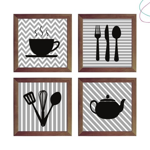 Kit 4 Quadros Decorativos para Cozinha:tabaco