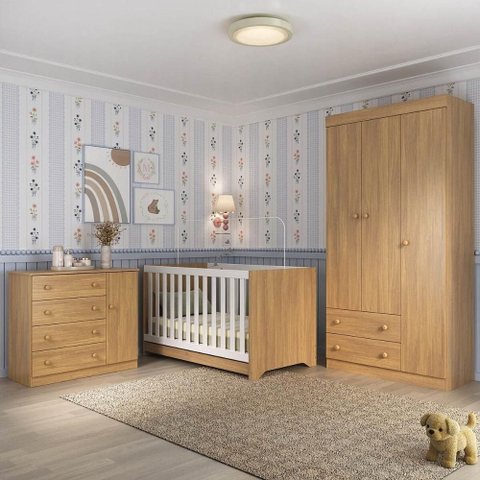 Quarto de Bebê Completo com Berço Americano 3 em 1 Encanto Multimóveis Mp4589 Madeirado