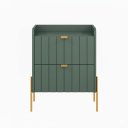 Ver imagem 3 de Mesa de Cabeceira Moriah 45cm Fendi com 2 Gavetas MDF Industrial Pés e Puxadores em Ferro Dourado