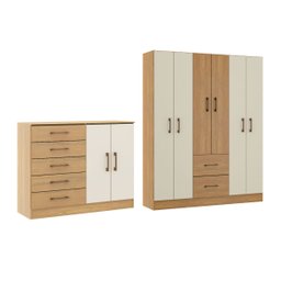 Kit Quarto Casal Completo com Guarda Roupa Cômoda Carvalho - 2