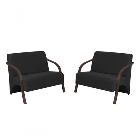 Kit 2 Poltronas 2 Lugares Vênus Suede Braço Madeira