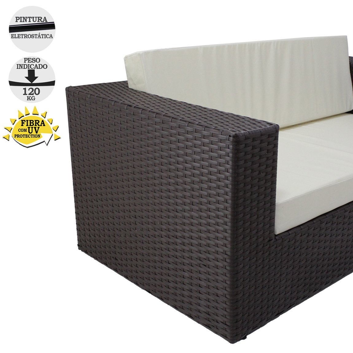 Conjunto 2 Poltronas 1 Namoradeira e Mesa Assento Estofado - Branco Gelo Tabaco - Classe A - 2
