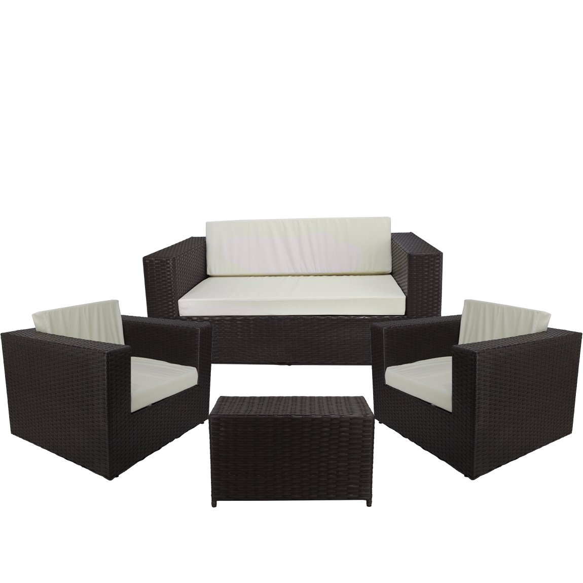 Conjunto 2 Poltronas 1 Namoradeira e Mesa Assento Estofado - Branco Gelo Tabaco - Classe A - 1