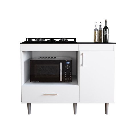 Kit Balcão para Cozinha 1,05m com Cooktop Essencial 5 Bocas 1 Nicho com 1 Porta e Gaveta Turim