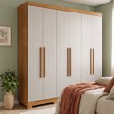 Ver imagem 1 de Guarda Roupa Casal 6 Portas 2 Gavetas com Cabideiro e Prateleiras 180x205x47cm Off White/Cinamomo