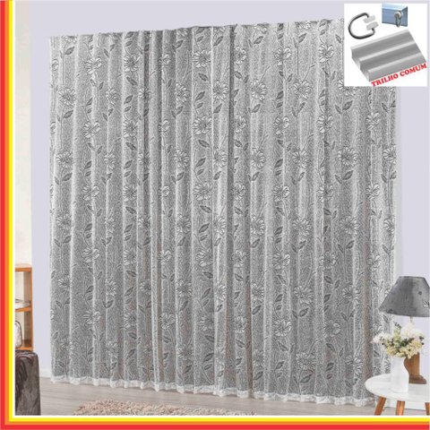 Cortina Charme em Renda com Voal 3,00 X 2,50 para Trilho Comum - Tabaco