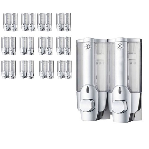 Dispenser Duplo Gel Sabonete Liquido Shampoo Kit 12 Unidades Banheiro Parede Restaurante Hotel Shopp