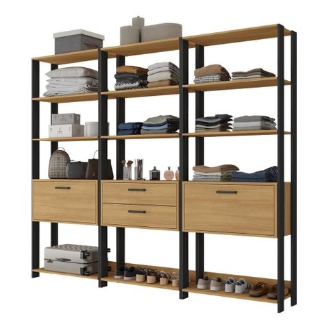 Guarda-roupa Closet Modulado Texas 2 Portas 2 Gavetas 219cm Multimóveis Mp4793 Preto/madeirado