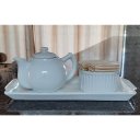 Ver imagem 1 de Jogo Café e Chá, Bandeja + Bule Chaleira 400ml + Açucareiro Ramequim 250ml - Porcelana Branca