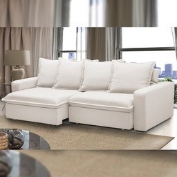 Sofá Retrátil Reclinável para Sala de Estar Living 235cm Vêneto F04 Bouclê Cru - Lyam Decor - 2