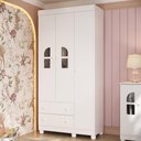 Ver imagem 1 de Guarda-roupa Infantil 92cm com Vidro 3 Portas e 2 Gavetas Nina Multimóveis Mp4503 Branco