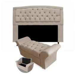 Kit Cabeceira Geovana e Calçadeira Veneza Solteiro 90cm Suede Renascer Decor:Bege - 1