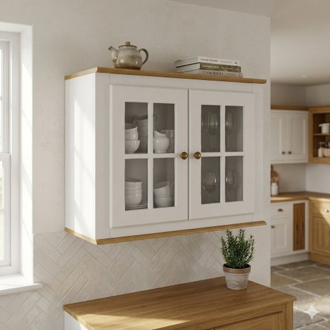 Armário Aéreo com Vidro 2 Portas Estilo Famhouse - Branco