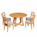 Ver imagem 2 de Conjunto Sala de Jantar Mesa Redonda Giratória 130cm com 4 Cadeiras MDF Palha Sintética Carvalho Ros
