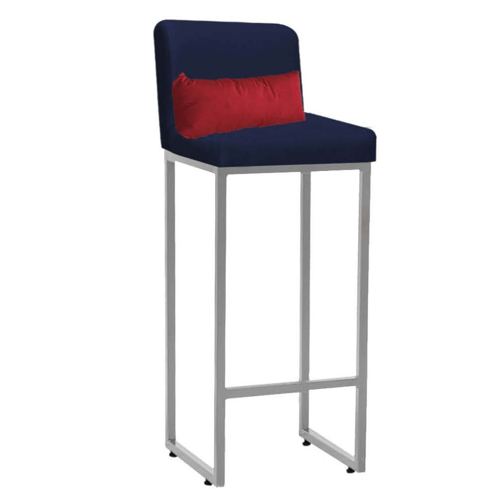 Kit Mesa Bistrô Lucca e 3 Banqueta Lucca Tampo Branco Ferro Prata Sintético Azul Marinho e Almofada  - 3