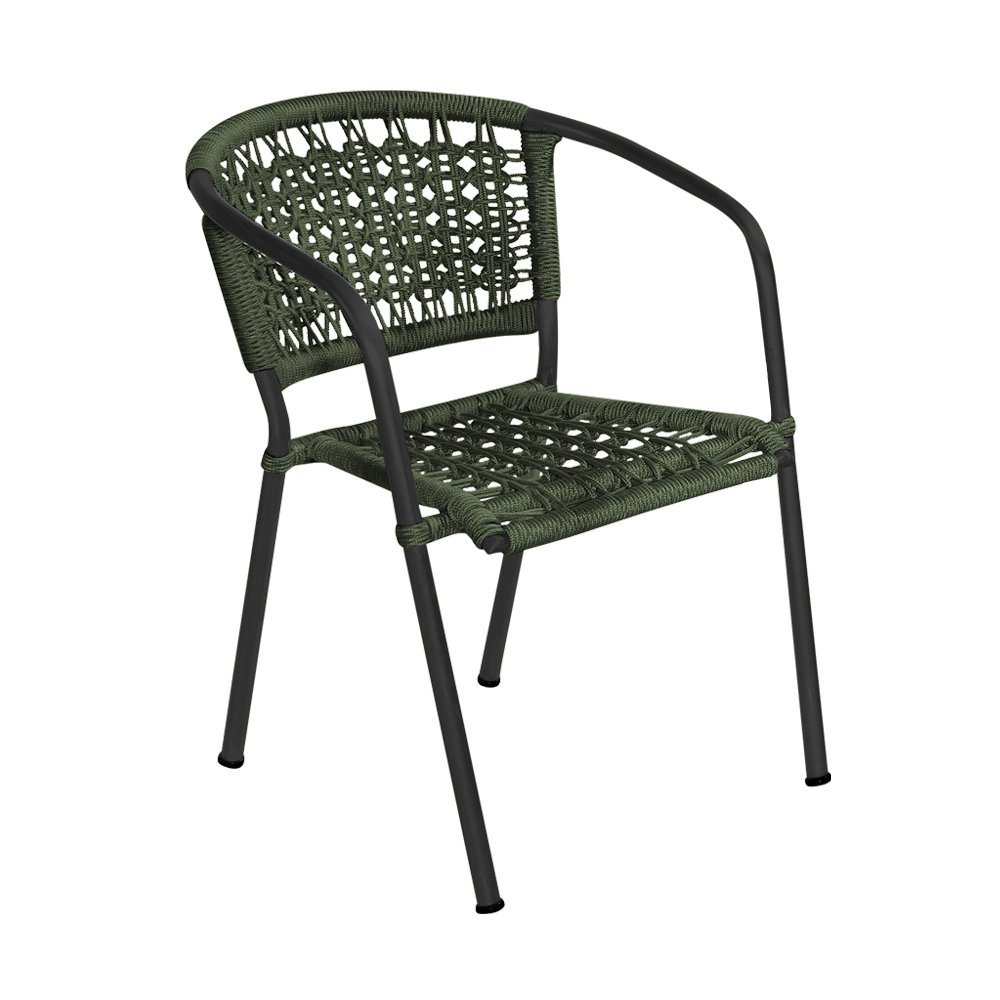 Cadeira em Corda Náutica Verde e Alumínio Preto Grecia para Área Externa - 1