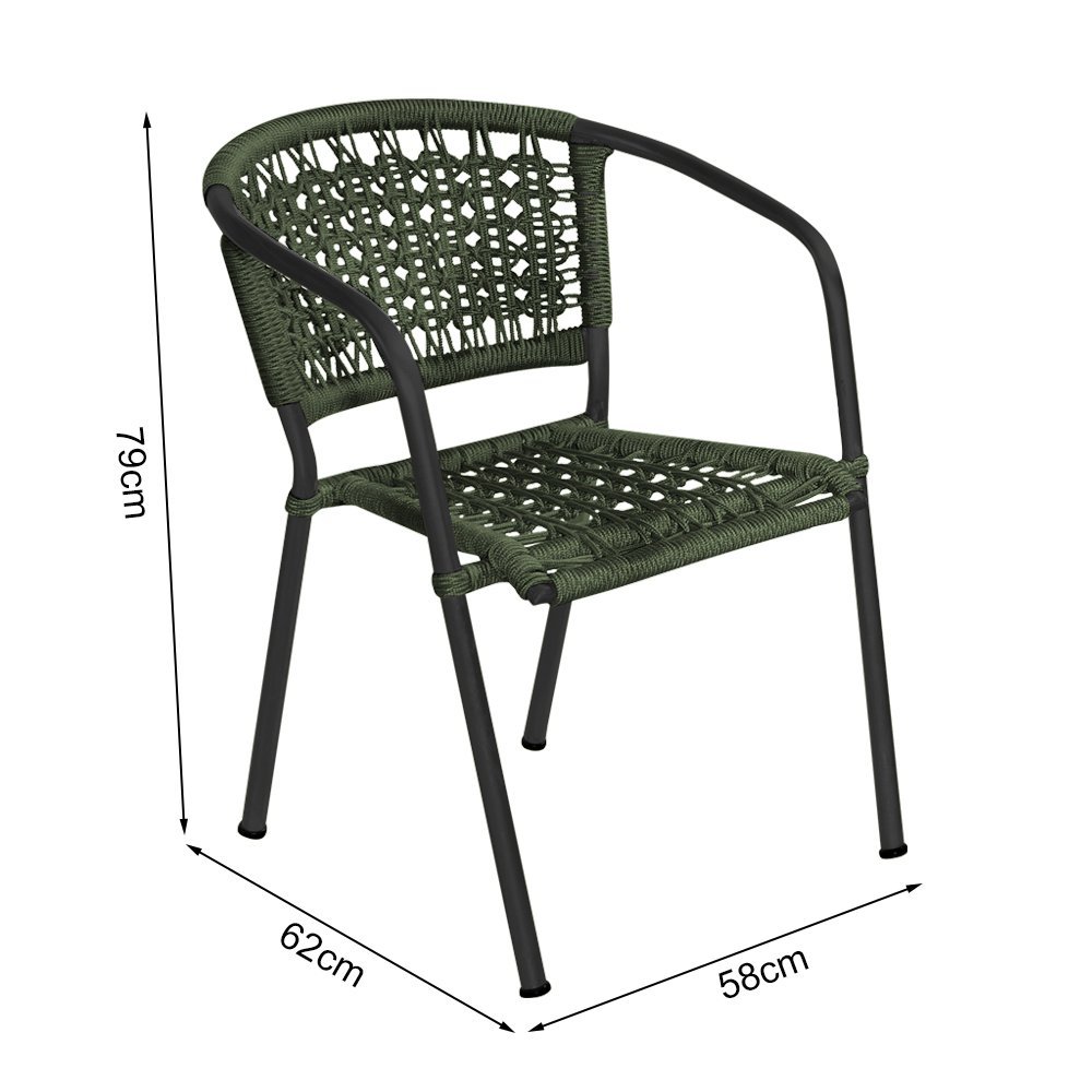Cadeira em Corda Náutica Verde e Alumínio Preto Grecia para Área Externa - 3