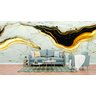 Papel de Parede Painel 3D Mármore Branco Preto Dourado 4M Revestimento Auto Colante Brilho - 1