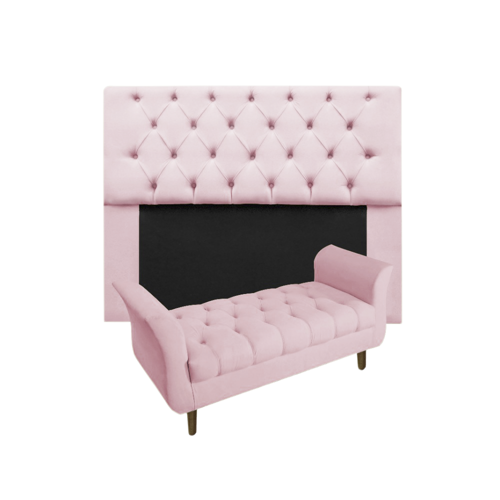 Jogo Cabeceira Mirage com Recamier Grécia Casal 140 Cm Suede Rosa Bebe - Incasa Decor