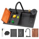 Ver imagem 1 de Cuba Cascata Pia Cozinha Torneira Luxo Goumert Lavador Copo Dispenser Bancada Aço Inox Premium Compl