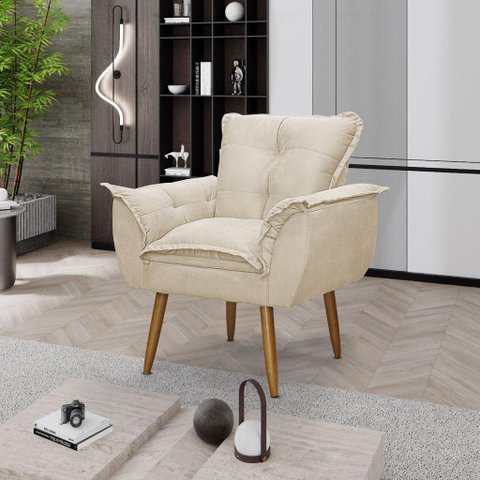 Poltrona Decorativa Opala Lux Sala Recepeção Bege - Visan Estofados
