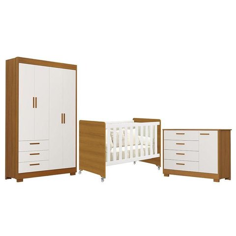 Quarto de Bebê Zaki e Berço Americano Evolution 4 em 1 Branco Acetinado Savana - Reller