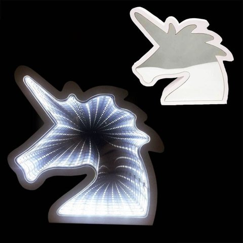 Luminária 3D Infinito Espelho LED Unicornio Luz Profundidade Quarto - Branco