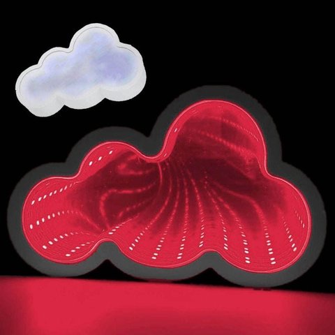 Luminária 3D Infinito Nuvem Espelho LED Luz Profundidade Quarto - Rosa