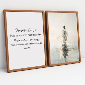 Kit 2 Quadros Decoração Jesus Nas Águas Grande para Sala Quarto com Moldura 40x60cm