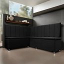 Ver imagem 2 de Kit Canto Alemão Liso 4 Lugares com Baú Veludo Preto 1,25x1,60m Sofa Store