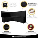 Ver imagem 7 de Kit Canto Alemão Liso 4 Lugares com Baú Veludo Preto 1,25x1,60m Sofa Store