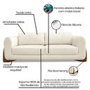 Ver imagem 5 de Kit 2 Poltronas e Sofá Living 2 Lugares 1,80m Lottus Linho Natural Pés Castanho - Pallazio