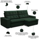 Ver imagem 3 de Sofá Retrátil Reclinável para Sala 3 Lugares 250cm Vincent F04 Veludo Verde - Lyam Decor