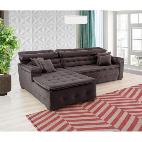 Sofá Orlando 2.20x2.10m com Chaise, Retrátil e Reclinável - Marrom