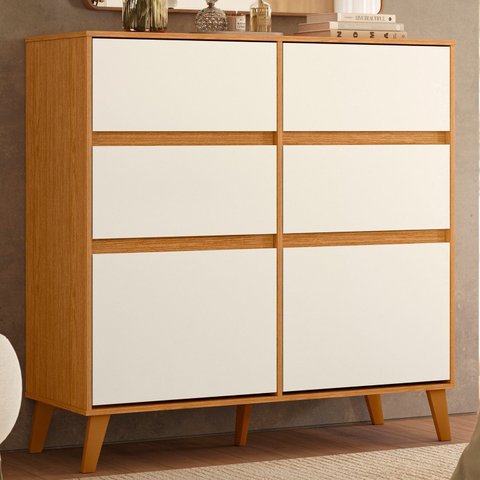 Cômoda Sapateira para Quarto 120cm x 120cm Dora Bege/Cinamomo/Off White