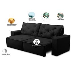 Sofá Retrátil e Reclinável 3 lugares com Molas 1,80m Ana Suede Preto Adonai Estofados - 2