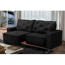 Sofá Retrátil e Reclinável 3 lugares com Molas 1,80m Ana Suede Preto Adonai Estofados - 1