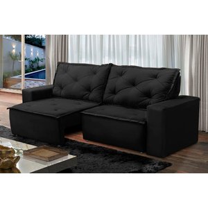 Sofá Retrátil e Reclinável 3 lugares com Molas 1,80m Ana Suede Preto Adonai Estofados